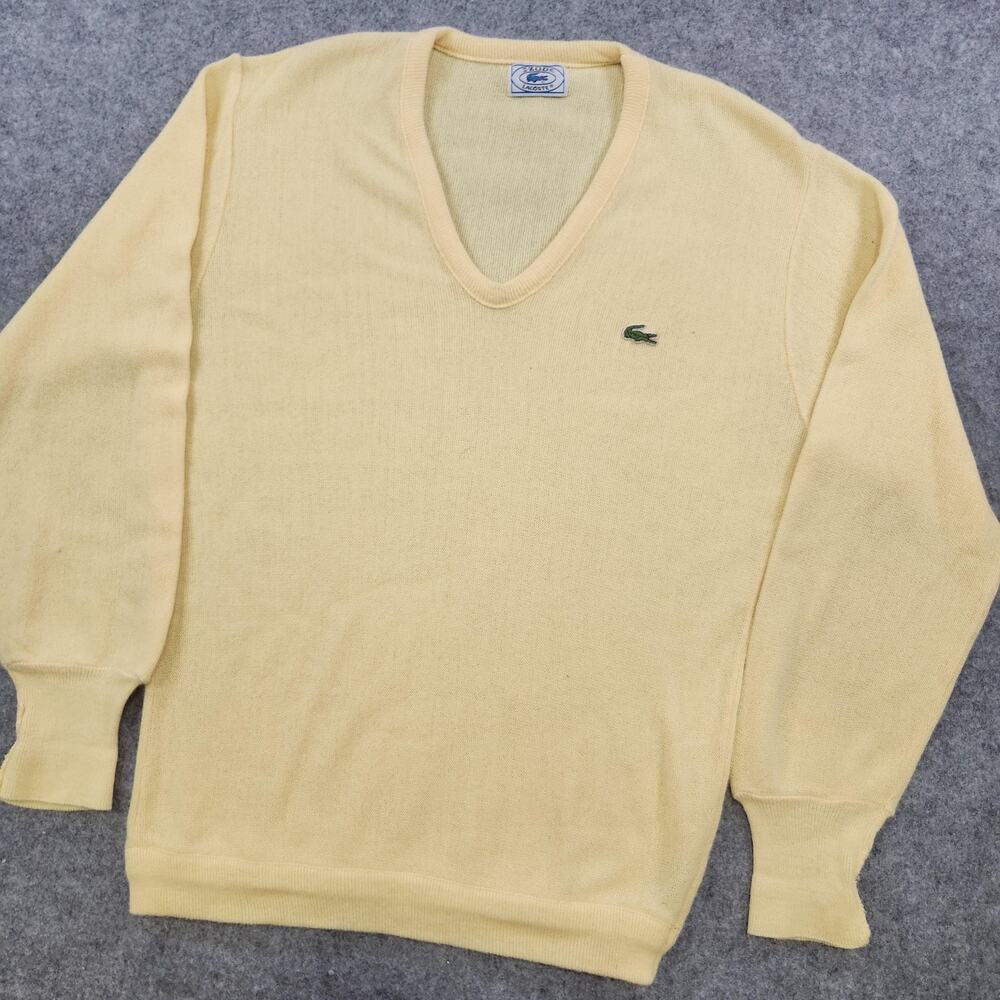Vintage IZOD Lacoste Sweater Mens Large V Neck Pullover Crocodile 80s Knit USA - Picture 2 of 11
